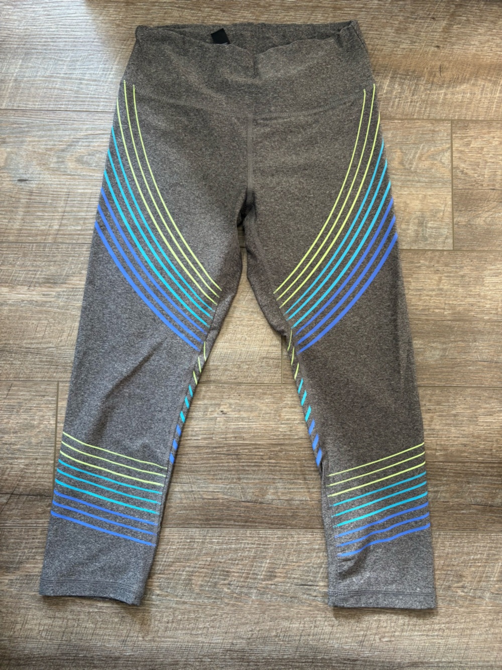 RBX Gray Leggings with Blue & Lime Stripe Accents
